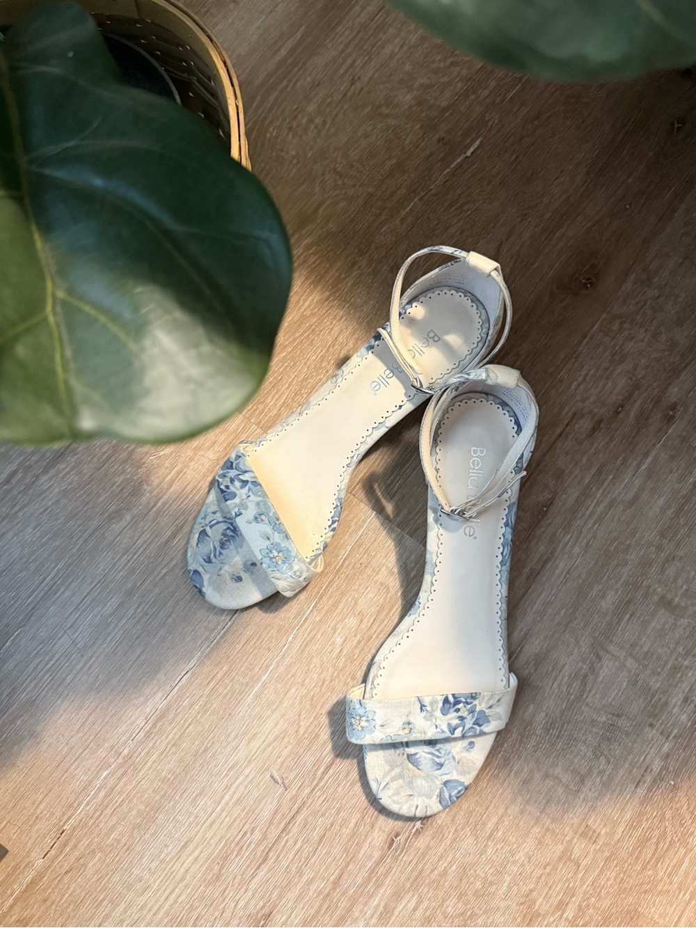 BELLA BELLE 8 White Sandals with Blue Floral Print - Women's Ankle Strap